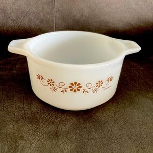 Dynaware small bowl brown flowers made in Mexico milk glass 5”x3”x14”